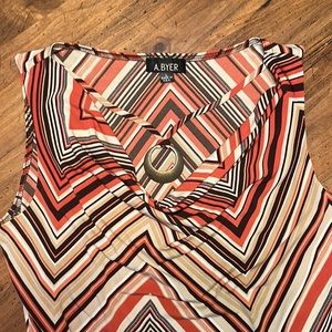 A.Byer made in USA stretchy chevron sleeveless top with brass medallion necklace